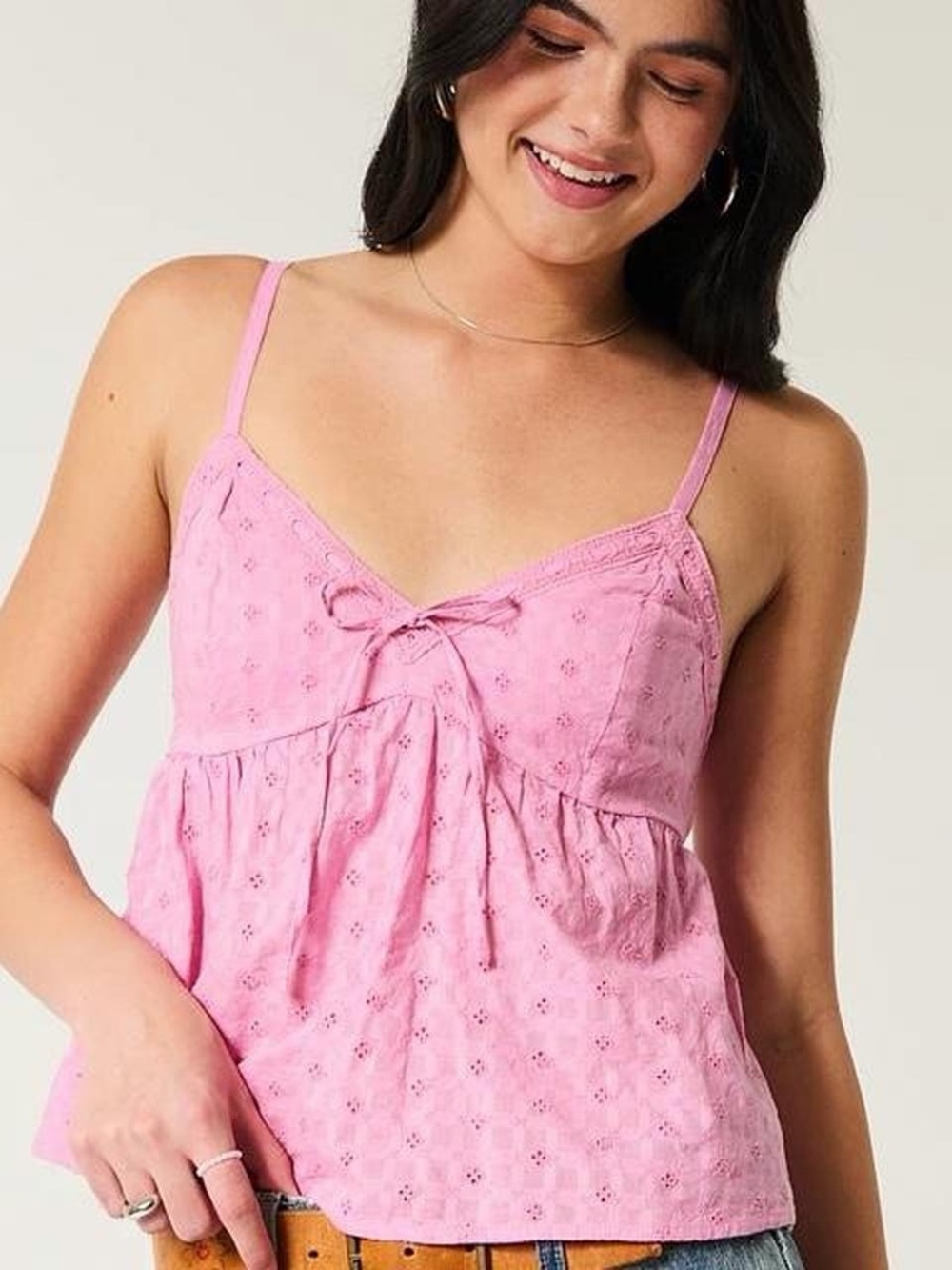 Hollister Pink Eyelet Tie-Front Tank Top